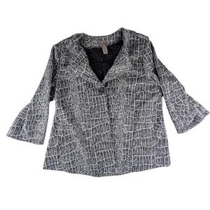Chico's Easy Wear Black & Gray Cardigan Jacket Single Button‎ Front Size 2 L/XL
